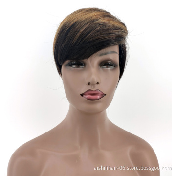 Aishili wholesale black mixed brown short straight bob hair wigs Synthetic wigs for black women